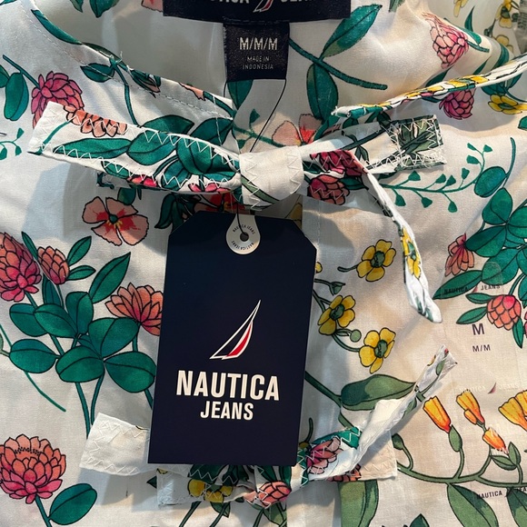 Nautica “Newport Beach” Floral Print Peplum Top with  3 Bow Tie Closure - Picture 2 of 8